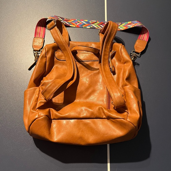 Brown Leather Backpack with Colorful Strap - Picture 4 of 5